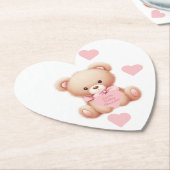 Dessous-de-verre En Papier Teddy Bear Coeurs roses (Incliné)