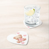 Dessous-de-verre En Papier Teddy Bear Coeurs roses (En situation)