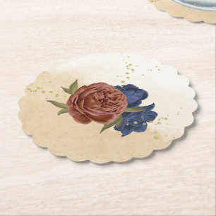 Dessous-de-verre En Papier terre cuite bleu marine floral verdure