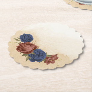 Dessous-de-verre En Papier terre cuite bleu marine floral verdure