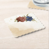 Dessous-de-verre En Papier terre cuite bleu marine floral vert (Incliné)