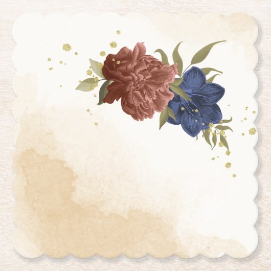 Dessous-de-verre En Papier terre cuite bleu marine floral vert (Devant)