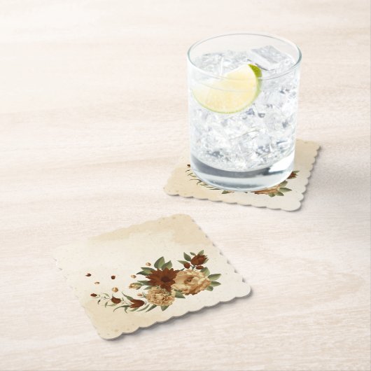 Dessous-de-verre En Papier terre cuite rustique verdure fleurie (En situation)