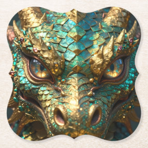Dessous-de-verre En Papier Tête de dragon turquoise et or