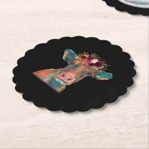 Dessous-de-verre En Papier Tête de vache couleur aquarelle   Cadeaux de vache