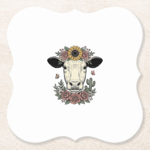Dessous-de-verre En Papier Tête de vache florale dessin vintage gravure Desig
