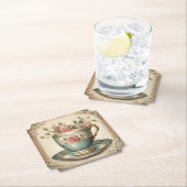 Dessous-de-verre En Papier Thé dans un vieux salon avec service à thé fleuri  (En situation)
