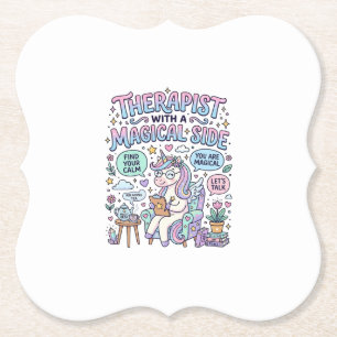 Dessous-de-verre En Papier Thérapeute Licorne avec un Cadeau Magique sur le C