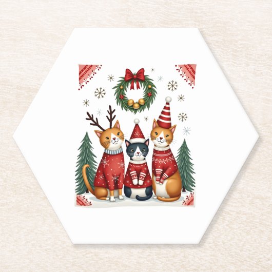 Dessous-de-verre En Papier Three Cat Funny Christmas Cat Ugly Xmas Sweater Me (Devant)