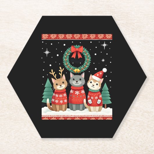Dessous-de-verre En Papier Three Cat Funny Christmas Cat Ugly Xmas Sweater Me (Devant)