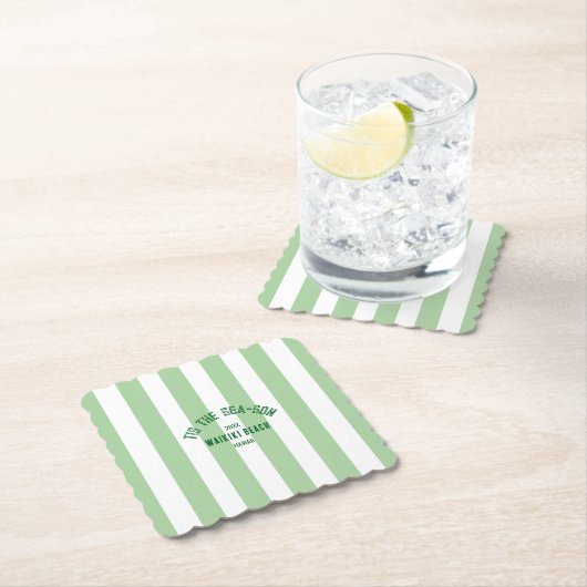 Dessous-de-verre En Papier Tis SeaSon Custom Beach Christmas Green Stripe (En situation)