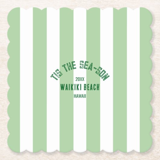 Dessous-de-verre En Papier Tis SeaSon Custom Beach Christmas Green Stripe (Devant)
