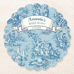 Dessous-de-verre En Papier Toile de Jouy florale vintage bleu sarcelle
