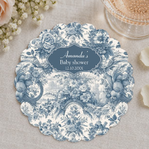 Dessous-de-verre En Papier Toile de jouy florale vintage monogramme bleu