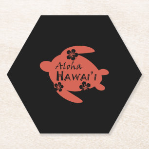 Dessous-de-verre En Papier Tortue de mer Aloha Hawaii Hibiscus Orange Graphic