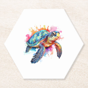 Dessous-de-verre En Papier Tortue de mer en aquarelle colorée