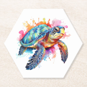Dessous-de-verre En Papier Tortue de mer en aquarelle colorée