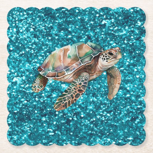 Dessous-de-verre En Papier Tortue de mer vert sarcelle (Devant)