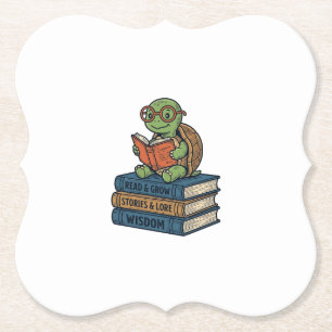 Dessous-de-verre En Papier Tortue mignonne lisant sur des livres Vintage Vect
