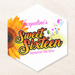 Dessous-de-verre En Papier Tournesol et ballons sur le Sweet sixteen blanc