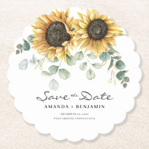 Dessous-de-verre En Papier Tournesol Eucalyptus Floral Enregistrer La Date