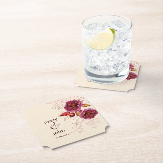 Dessous-de-verre En Papier Tracée Rose Boho Burgundy (En situation)