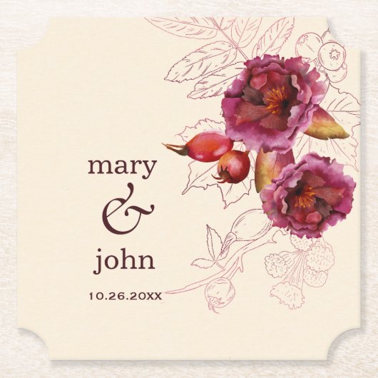 Dessous-de-verre En Papier Tracée Rose Boho Burgundy (Devant)