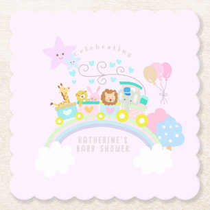 Dessous-de-verre En Papier Train Animaux Bébé Pastel Rose