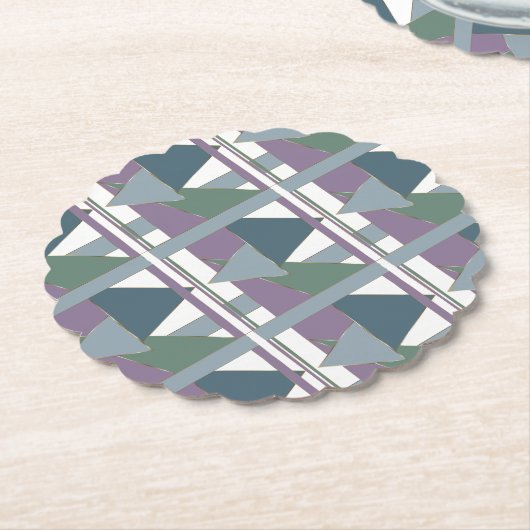 Dessous-de-verre En Papier Triangle géométrique Motif bleu violet vert (Incliné)