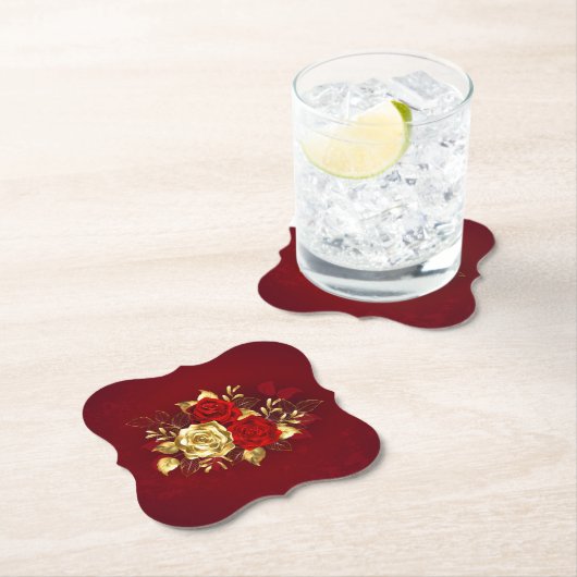 Dessous-de-verre En Papier Trois Roses de bijoux (En situation)