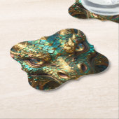 Dessous-de-verre En Papier Turquoise and Gold Dragon Face (Incliné)