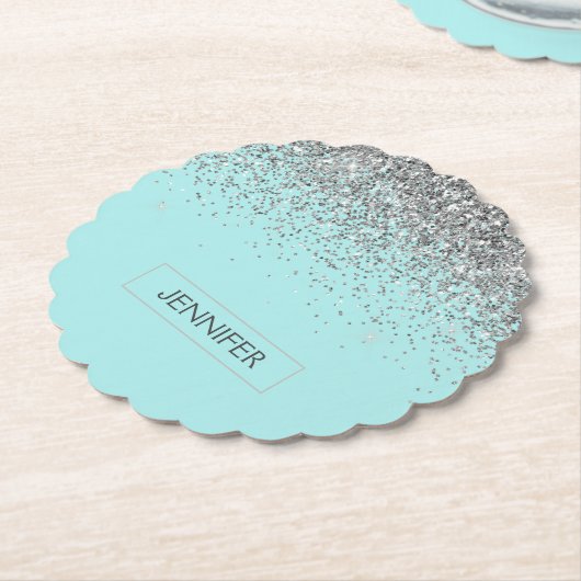 Dessous-de-verre En Papier Turquoise Aqua Blue Silver Parties scintillant Gir (Incliné)