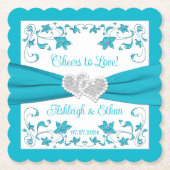 Dessous-de-verre En Papier Turquoise, Blanc, Silver Love Hearts Mariage (Devant)