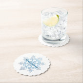 Dessous-de-verre En Papier Turquoise Bleu Blanc Noël Flocon de neige (En situation)