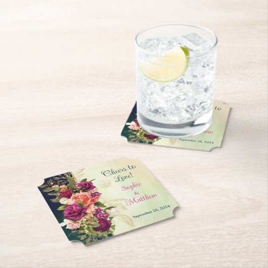 Dessous-de-verre En Papier Turquoise, Marine, Vert, Gold Bold Florals Mariage (En situation)