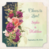 Dessous-de-verre En Papier Turquoise, Marine, Vert, Gold Bold Florals Mariage (Devant)