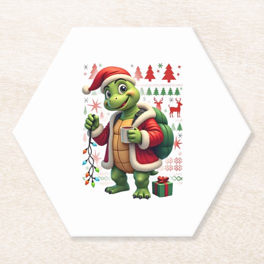 Dessous-de-verre En Papier Turtle Xmas Lights Ugly Santa Turtle Christmas Tan (Devant)