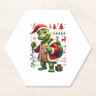 Dessous-de-verre En Papier Turtle Xmas Lumières Père Noël laid Tortue Noël Ta