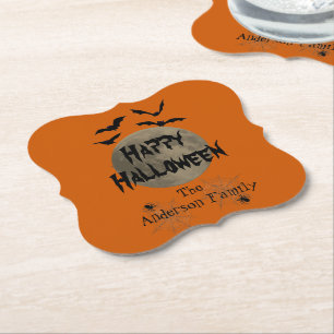 Dessous-de-verre En Papier Typographie Éffrayante Orange Noir Joyeux Hallowee