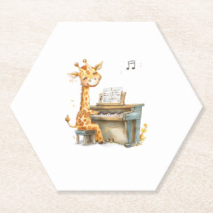 Dessous-de-verre En Papier Une Jolie Giraffe Bébé Joue La Guitare