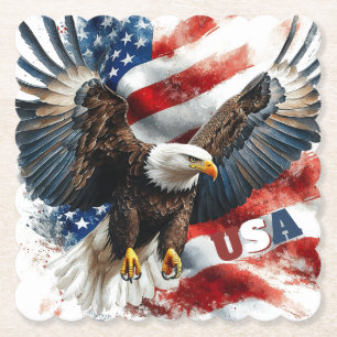 Dessous-de-verre En Papier USA Bald Eagle Art Patriotique – Drapeau Américain