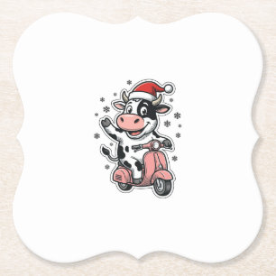Dessous-de-verre En Papier Vache de Noël à scooter rose vintage vecteur_1