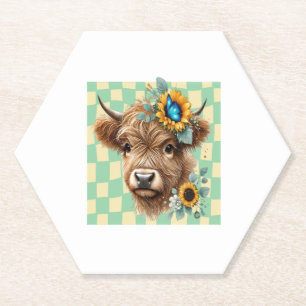 Dessous-de-verre En Papier Vache de tournesol, Vache de joli Highland