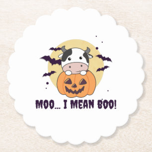 Dessous-de-verre En Papier Vache Ghost Cute Kawaii Halloween Moo I Mean Boo