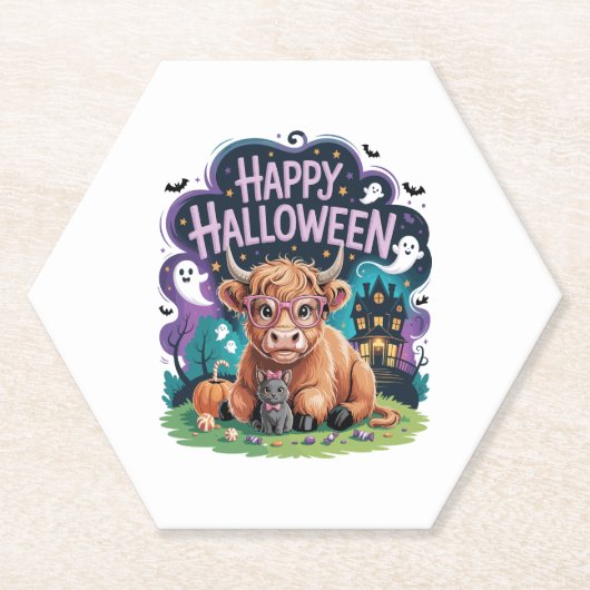 Dessous-de-verre En Papier Vache Halloween Cute Highland (2) (Devant)