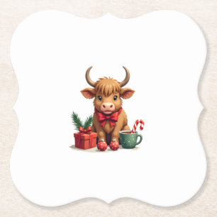 Dessous-de-verre En Papier Vache Highland Noël Vintage avec cadeau et nœud C