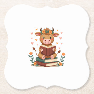 Dessous-de-verre En Papier Vache Highland Vintage lisant des livres Floral Mi