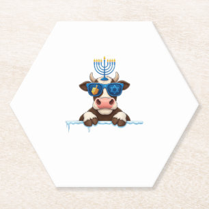Dessous-de-verre En Papier Vache Menorah Dreidel Juif Hanoukka Femmes Mens Ki