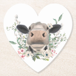 Dessous-de-verre En Papier vaches nez baiser fleurs aquarelle gris animal de 