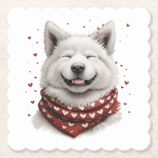 Dessous-de-verre En Papier Valentines Day Samoyed Dog (Devant)